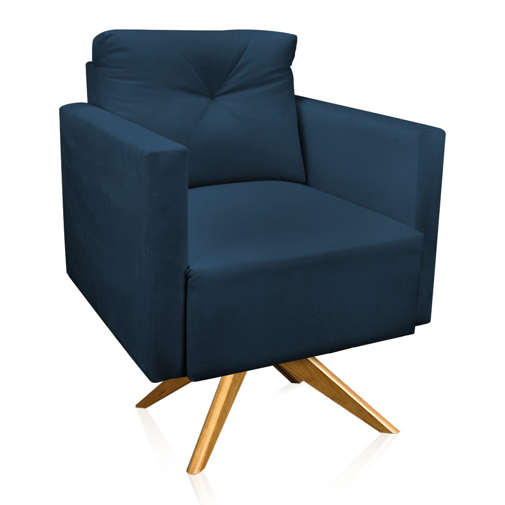 Poltrona Giratória Luisa Suede Azul Marinho Base de Madeira MA30 - D'Rossi