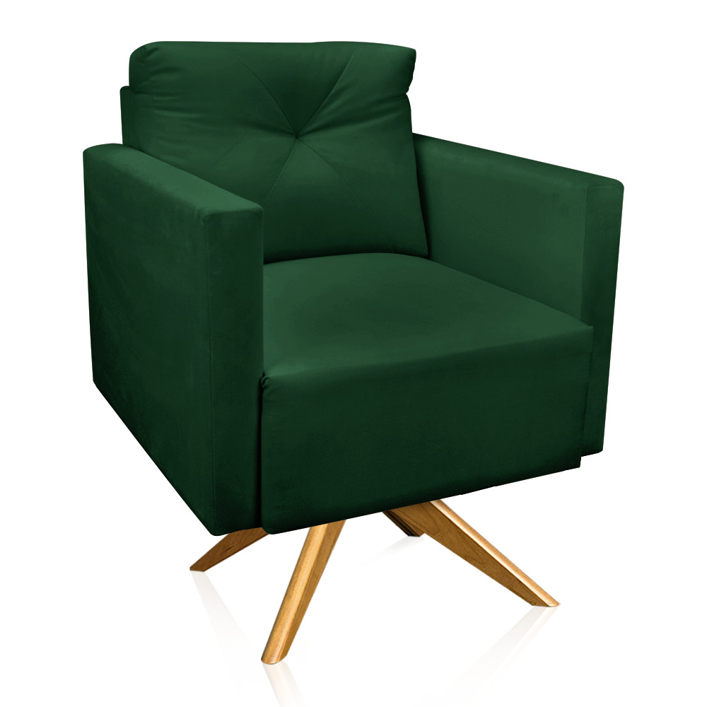Poltrona Giratória Luisa Suede Verde Base de Madeira MA30 - D'Rossi