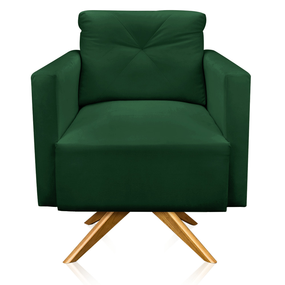 Poltrona Giratória Luisa Suede Verde Base de Madeira MA30 - D'Rossi