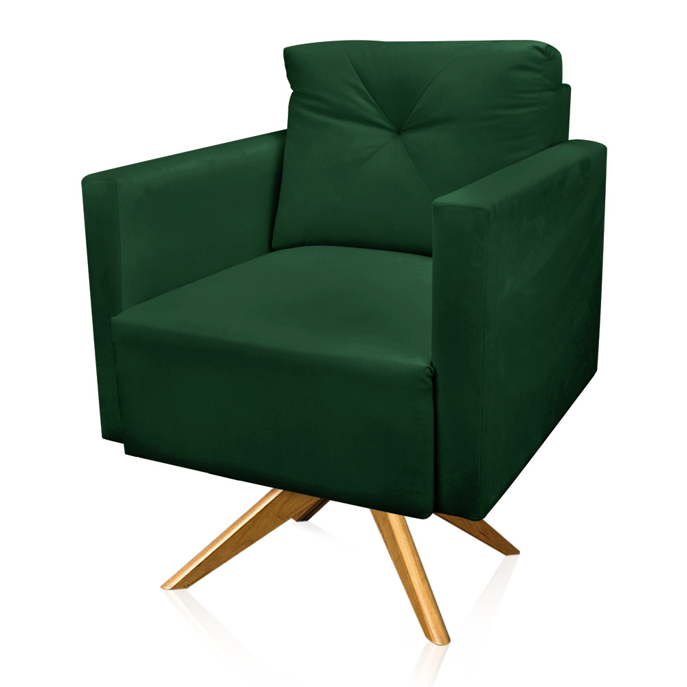 Poltrona Giratória Luisa Suede Verde Base de Madeira MA30 - D'Rossi
