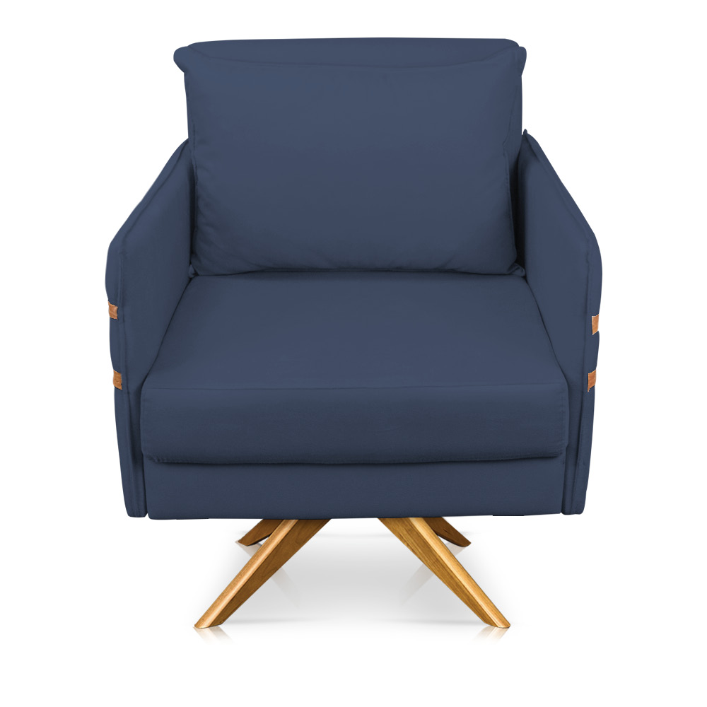 Poltrona Giratória Mari Suede Azul Marinho Base de Madeira MA30 - D'Rossi