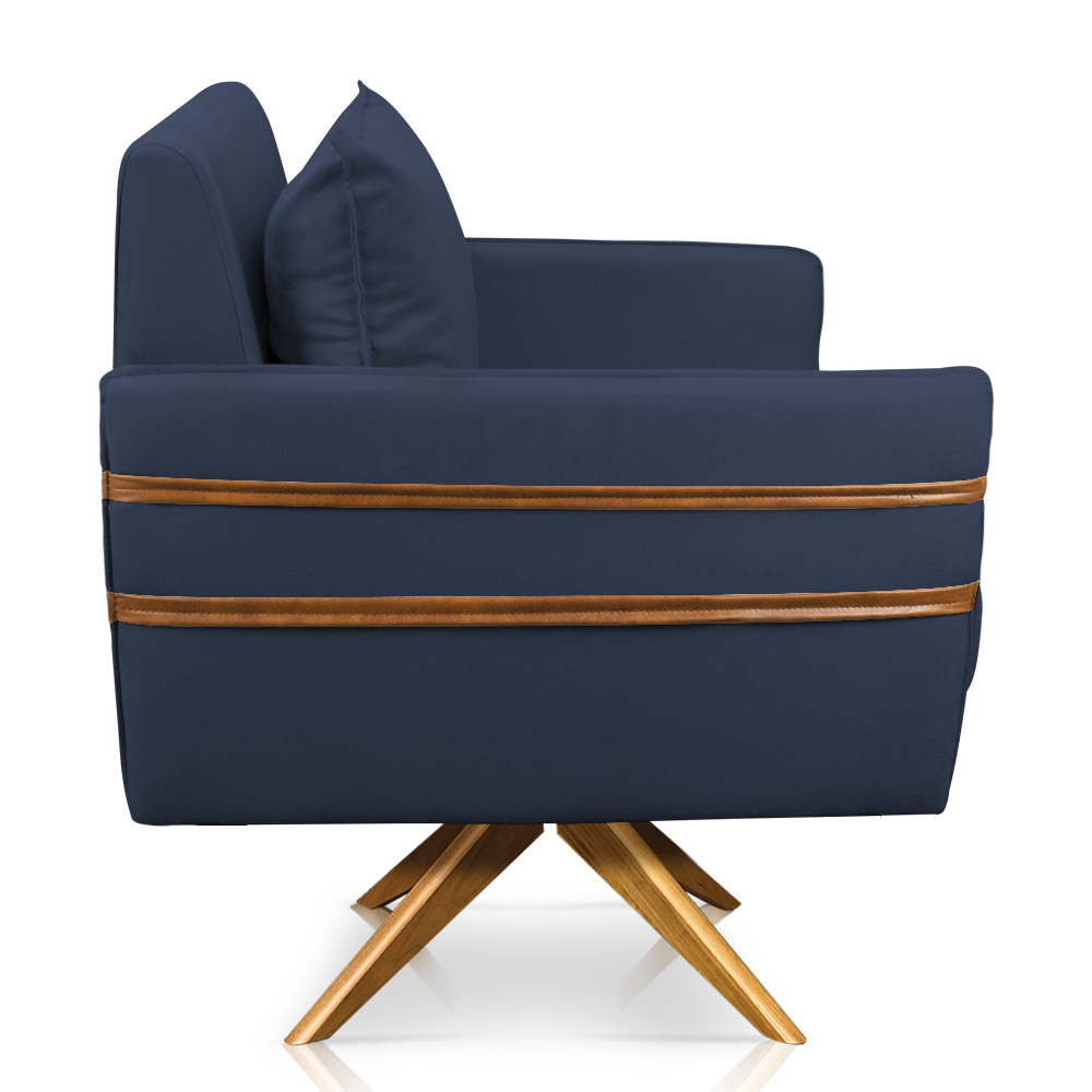 Poltrona Giratória Mari Suede Azul Marinho Base de Madeira MA30 - D'Rossi