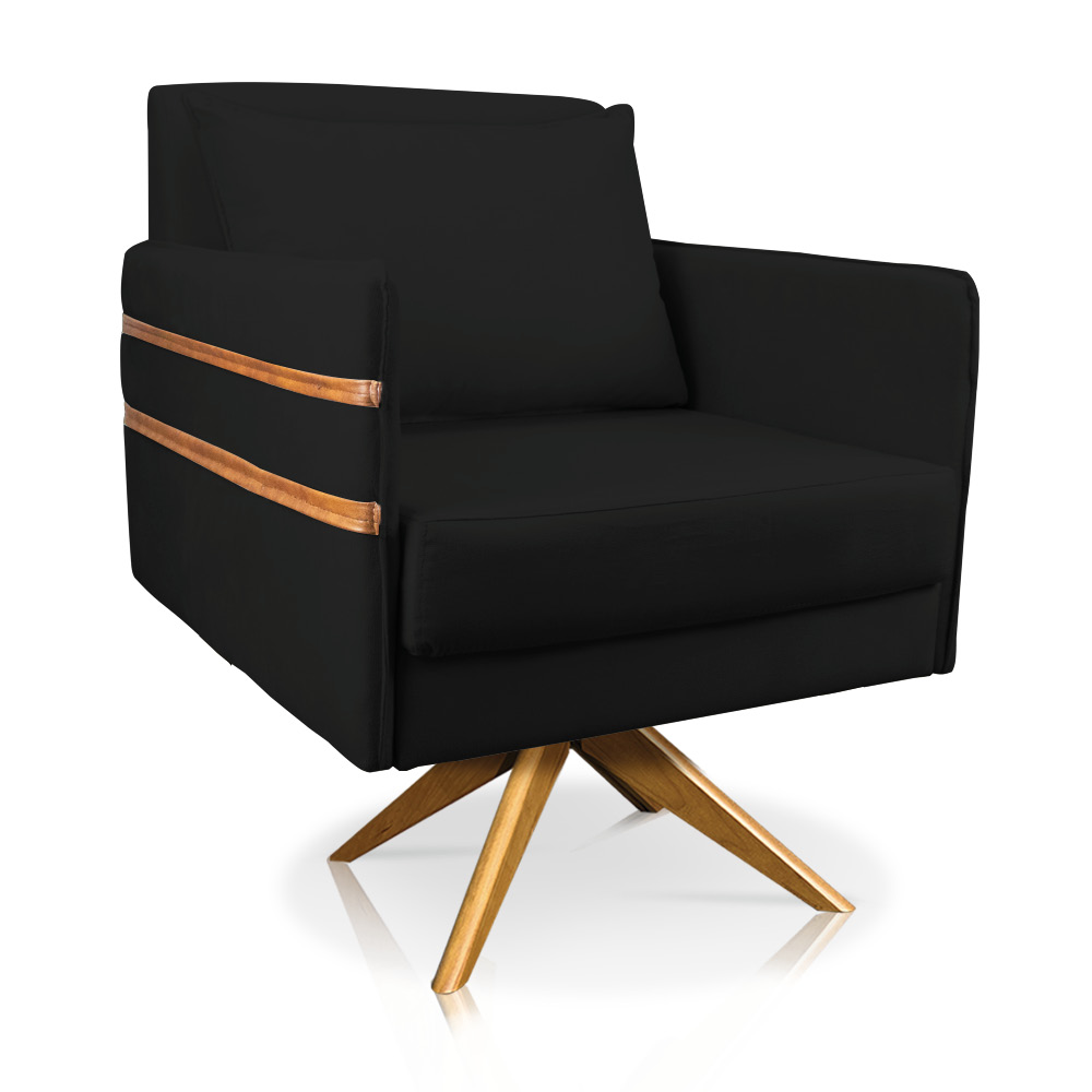 Poltrona Giratória Mari Suede Preto Base de Madeira MA30 - D'Rossi