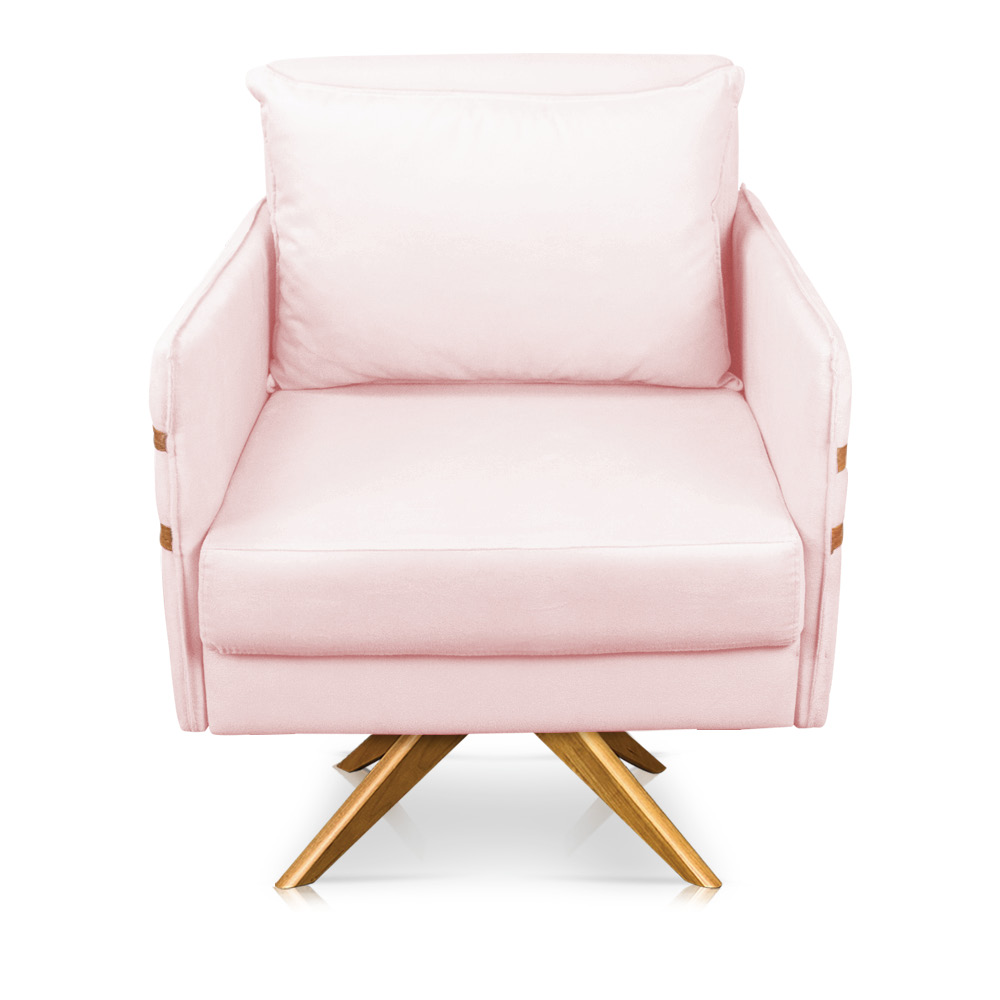 Poltrona Giratória Mari Suede Rosa Bebê Base de Madeira MA30 - D'Rossi