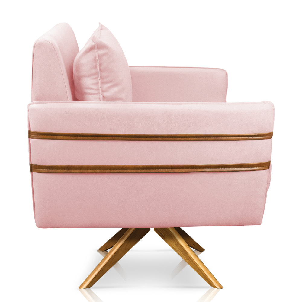 Poltrona Giratória Mari Suede Rosa Bebê Base de Madeira MA30 - D'Rossi