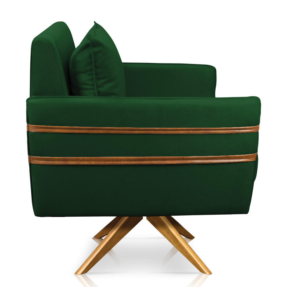 Poltrona Giratória Mari Suede Verde Base de Madeira MA30 - D'Rossi