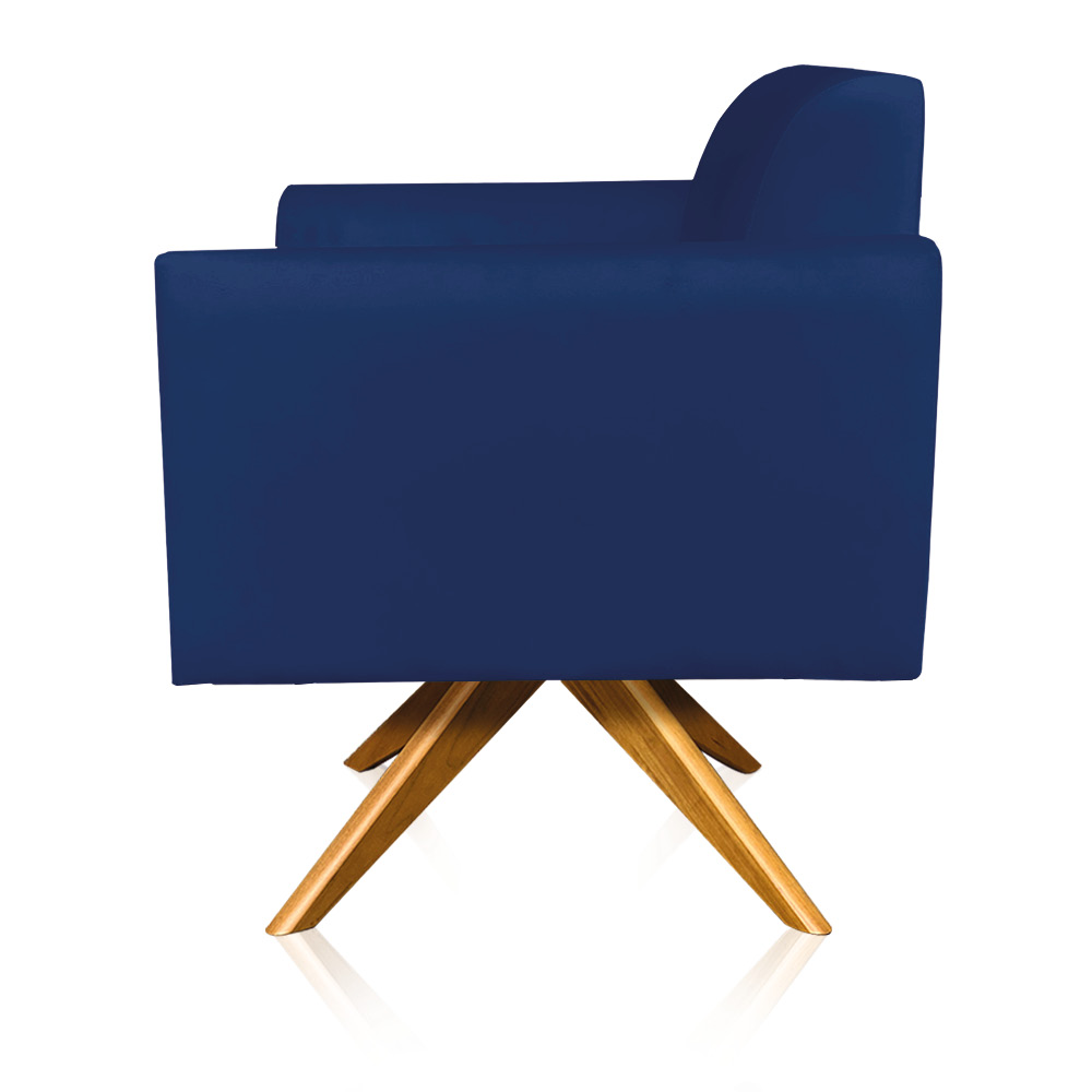 Poltrona Giratória Marisa Suede Azul Marinho Base Madeira MA30 D'Rossi