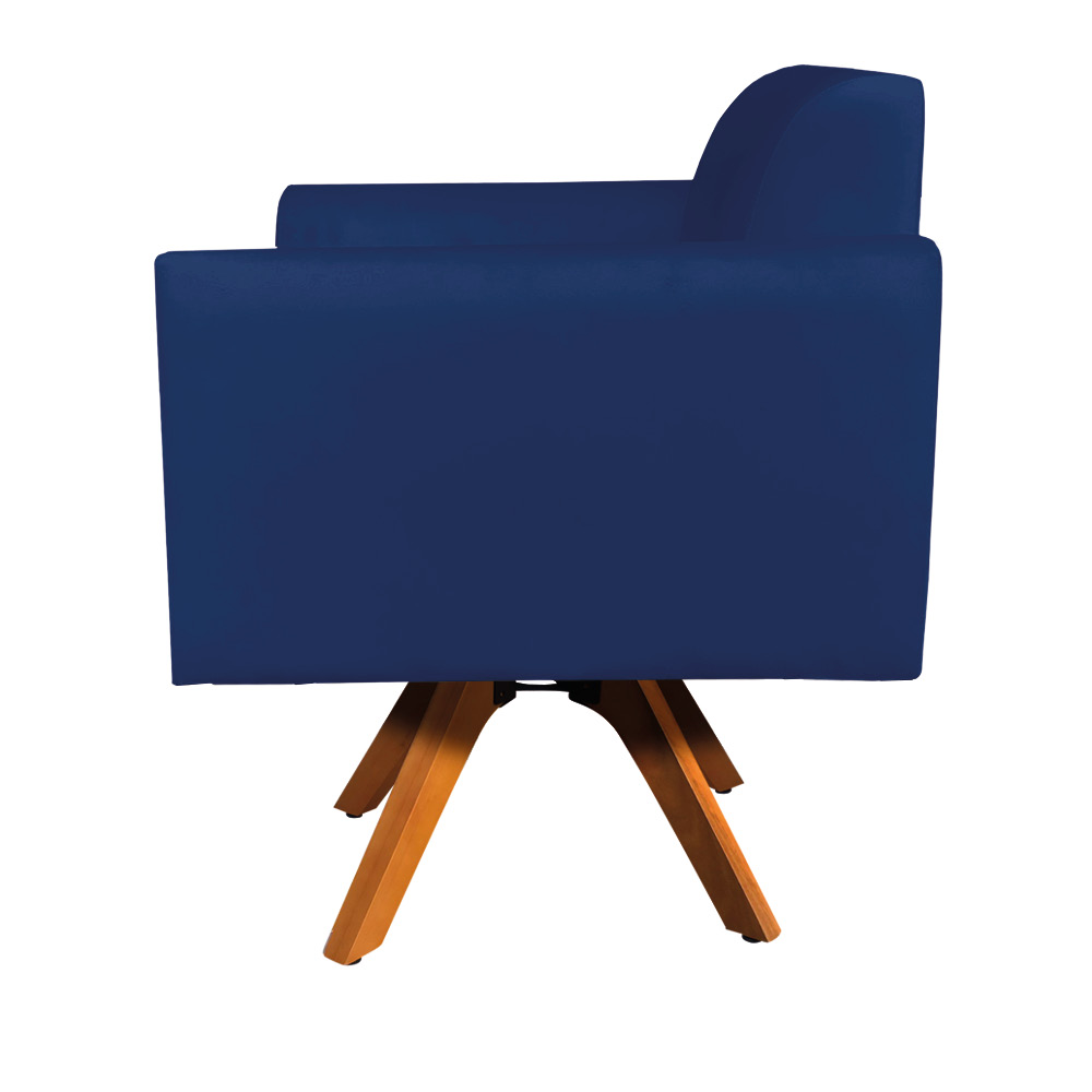 Poltrona Giratória Marisa Suede Azul Marinho Base Madeira MM30 D'Rossi