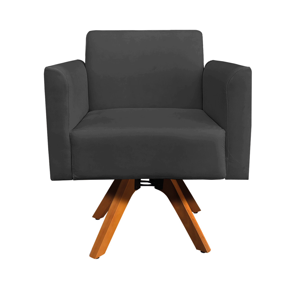 Poltrona Giratória Marisa Suede Preto Base Madeira MM30 D'Rossi