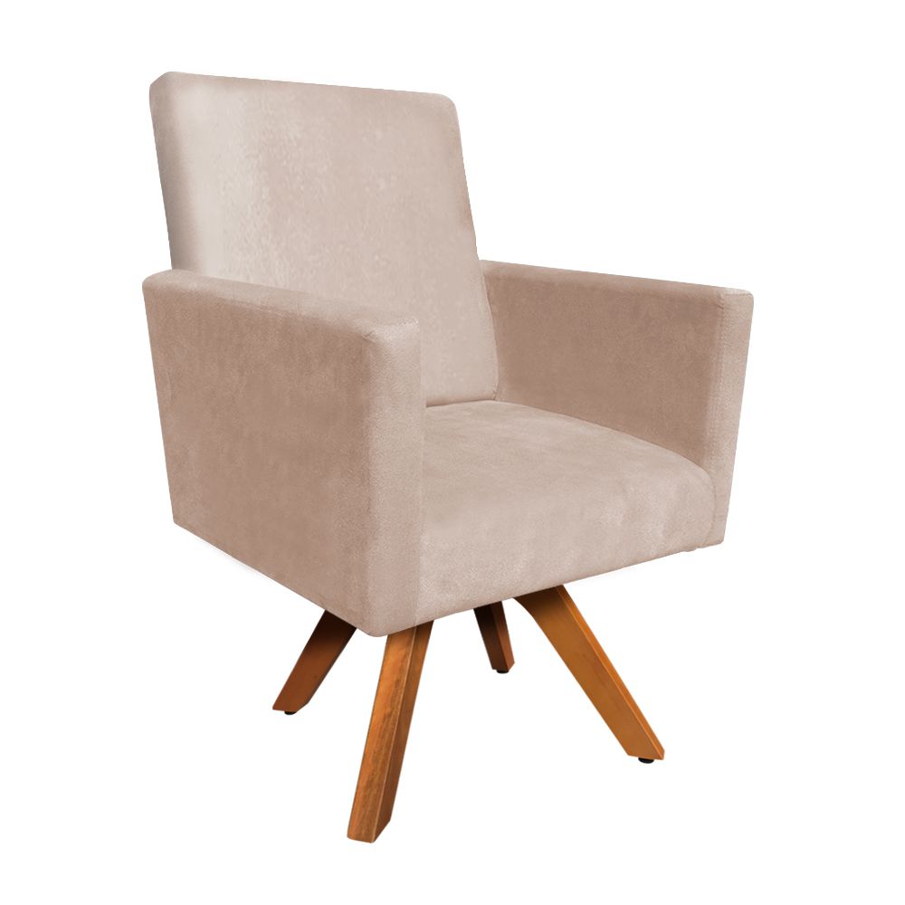 Poltrona Giratória Nina Suede Base Madeira MM30 D'Rossi