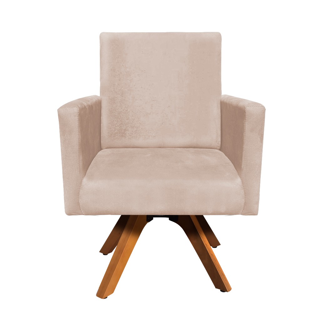 Poltrona Giratória Nina Suede Bege Base Madeira MM30 D'Rossi