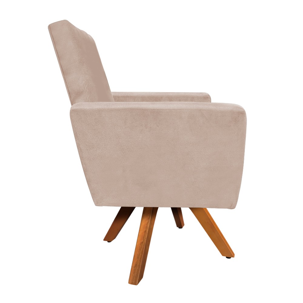 Poltrona Giratória Nina Suede Bege Base Madeira MM30 D'Rossi