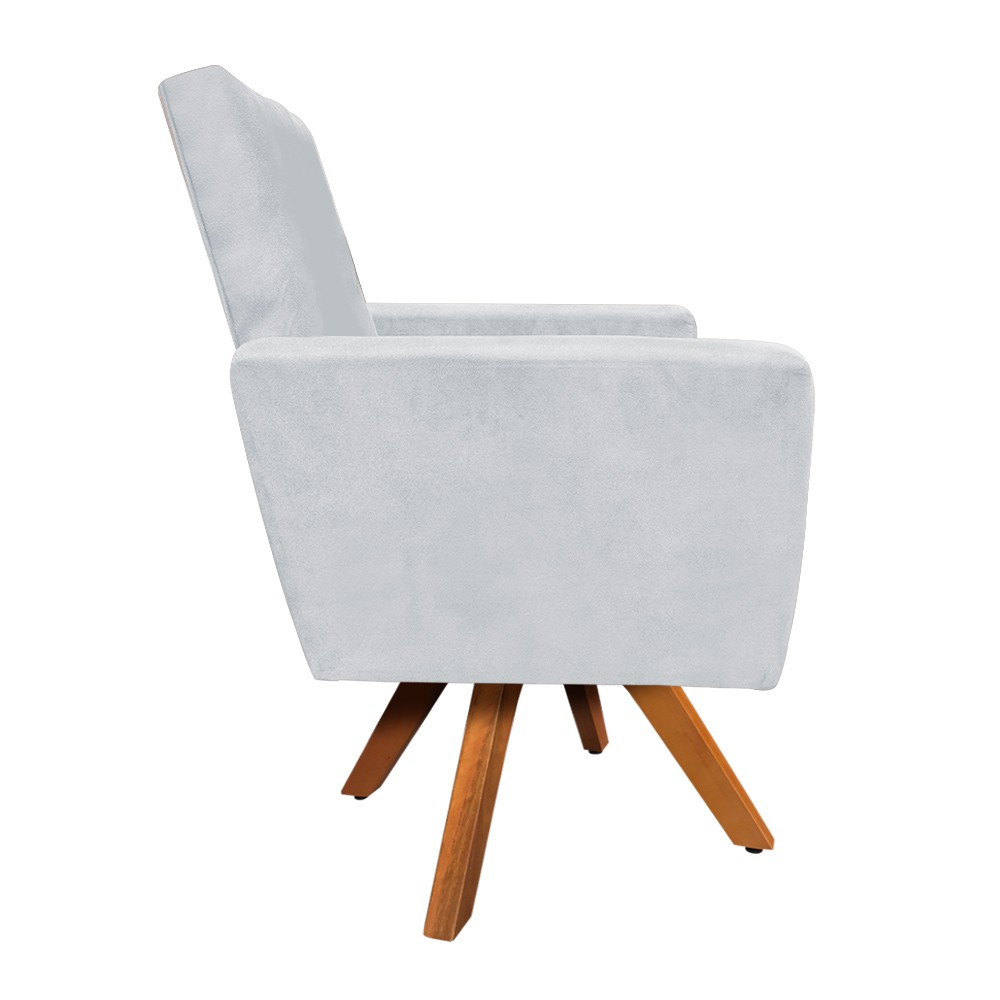 Poltrona Giratória Nina Suede Cinza Base Madeira MM30 D'Rossi