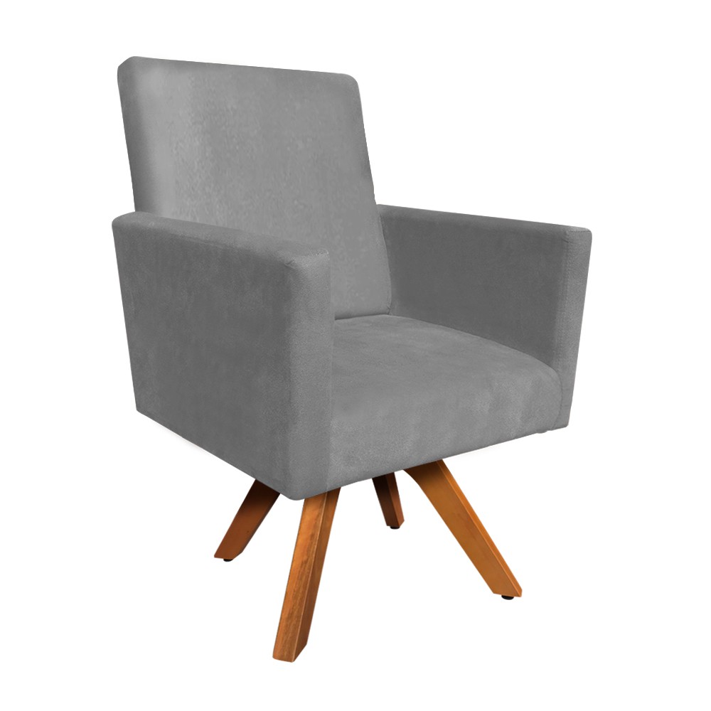 Poltrona Giratória Nina Suede Grafite Base Madeira MM30 D'Rossi