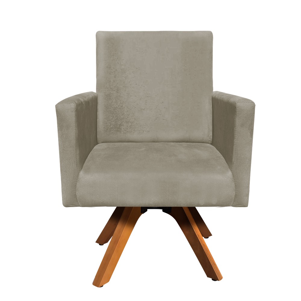 Poltrona Giratória Nina Suede Marrom Rato Base Madeira MM30 D'Rossi