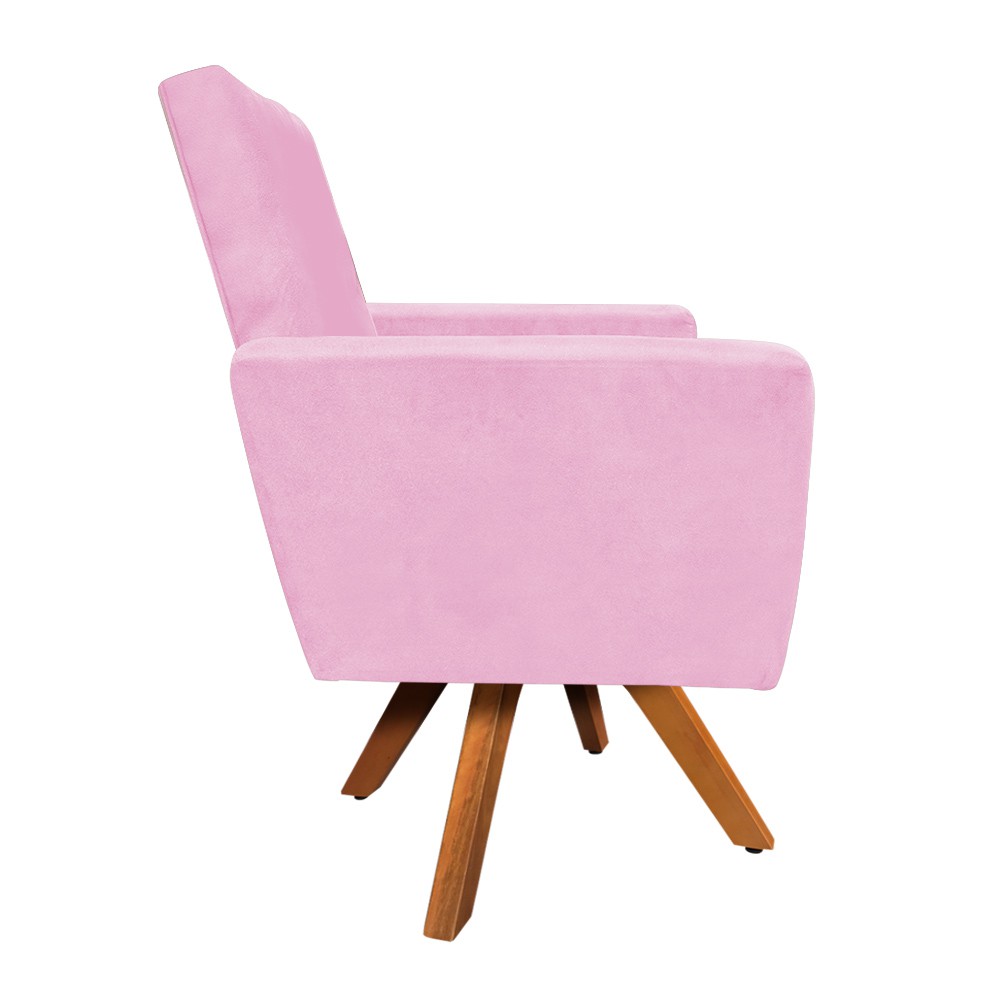 Poltrona Giratória Nina Suede Rosa Bebê Base Madeira MM30 D'Rossi