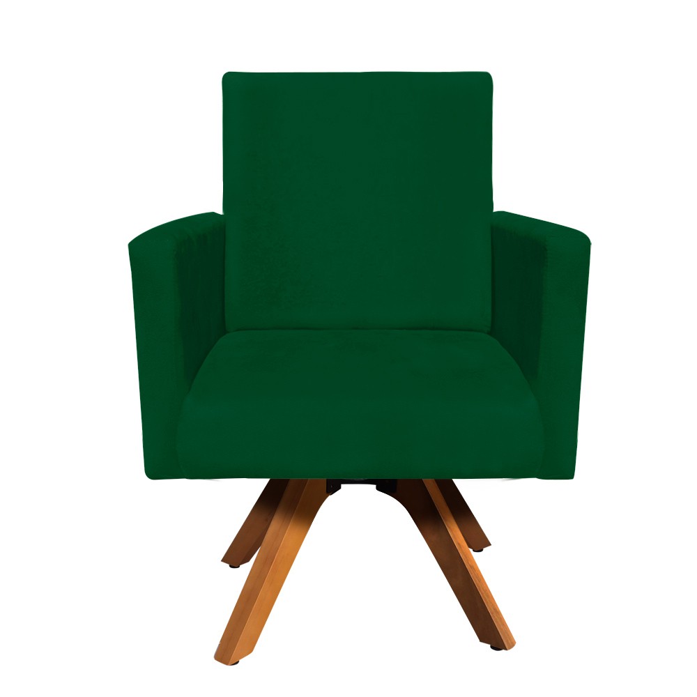Poltrona Giratória Nina Suede Verde Base Madeira MM30 D'Rossi