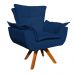 Poltrona Giratória Opala Suede Azul Marinho Base Madeira MM30 D'Rossi
