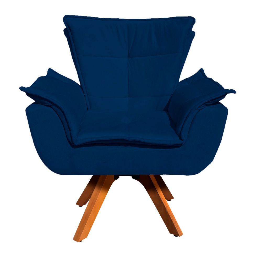 Poltrona Giratória Opala Suede Azul Marinho Base Madeira MM30 D'Rossi
