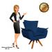 Poltrona Giratória Opala Suede Azul Marinho Base Madeira MM30 D'Rossi