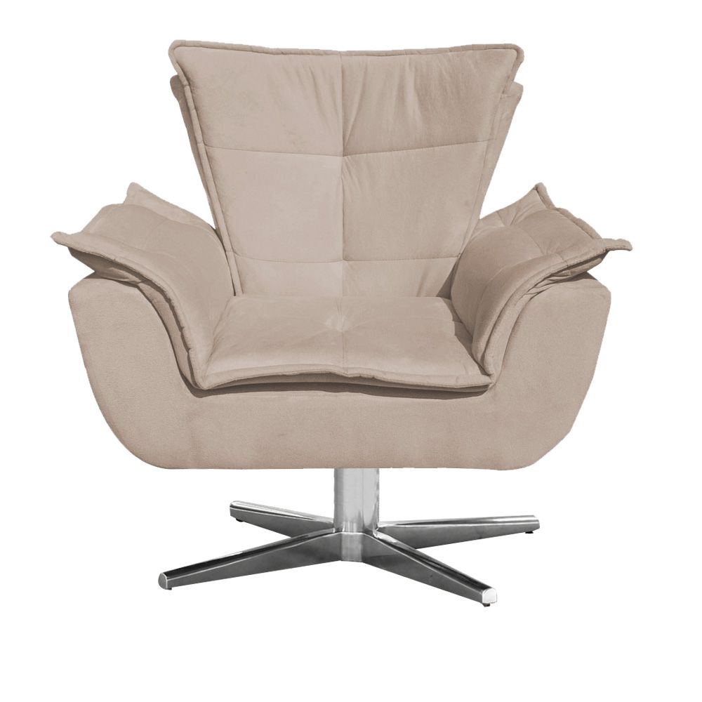 Poltrona Giratória Opala Suede Bege Base Estrela Cromada D'Rossi