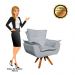 Poltrona Giratória Opala Suede Cinza Base Madeira MM30 D'Rossi