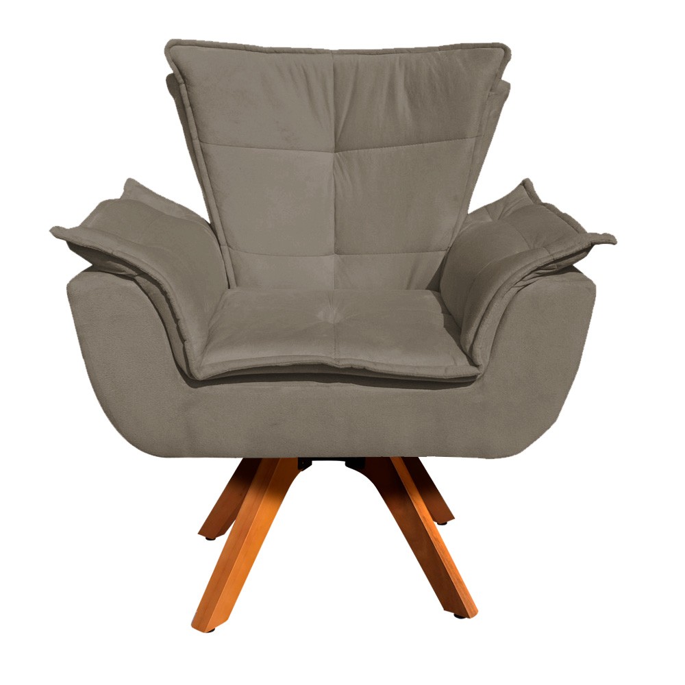 Poltrona Giratória Opala Suede Marrom Rato Base Madeira MM30 D'Rossi