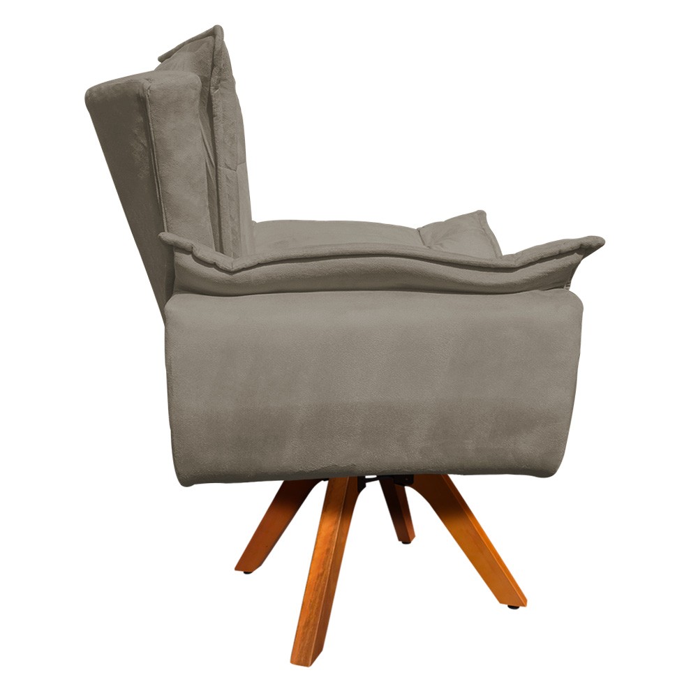 Poltrona Giratória Opala Suede Marrom Rato Base Madeira MM30 D'Rossi