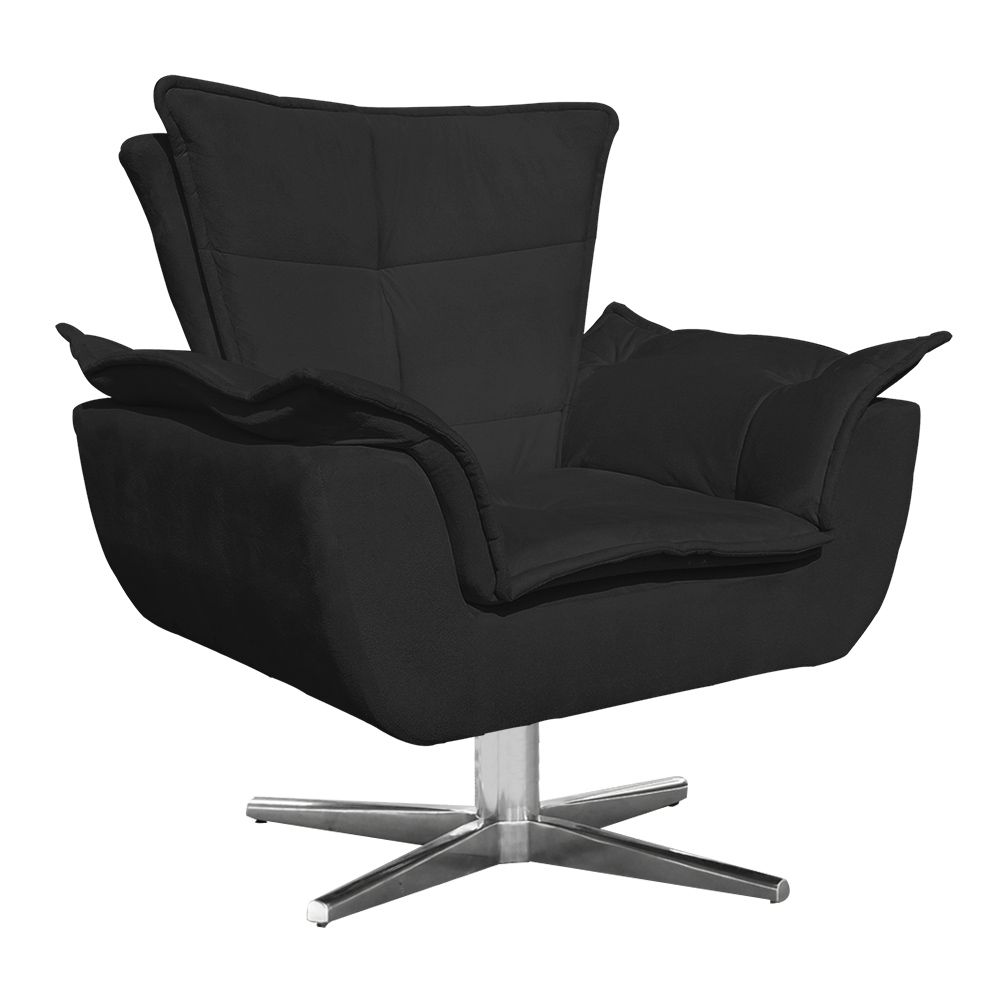 Poltrona Giratória Opala Suede Preto Base Estrela Cromada D'Rossi