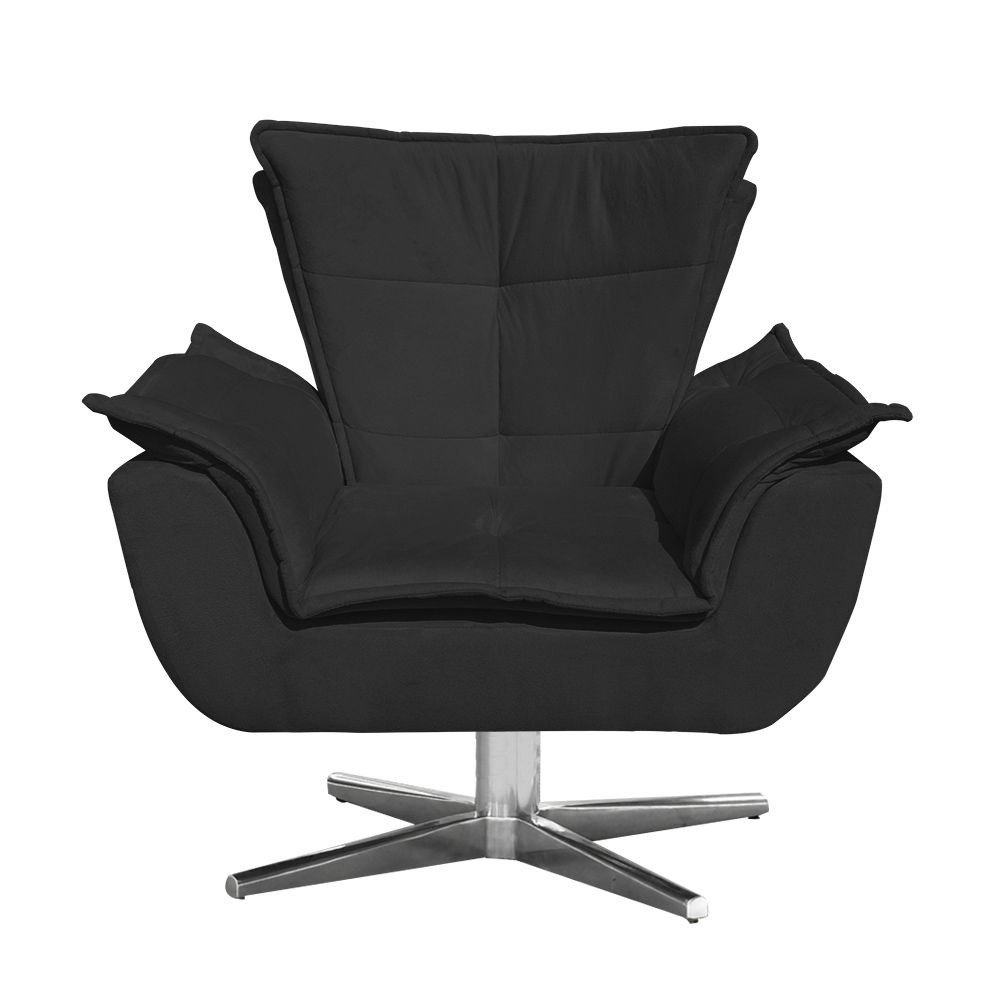 Poltrona Giratória Opala Suede Preto Base Estrela Cromada D'Rossi