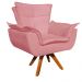 Poltrona Giratória Opala Suede Rosê Base Madeira MM30 D'Rossi