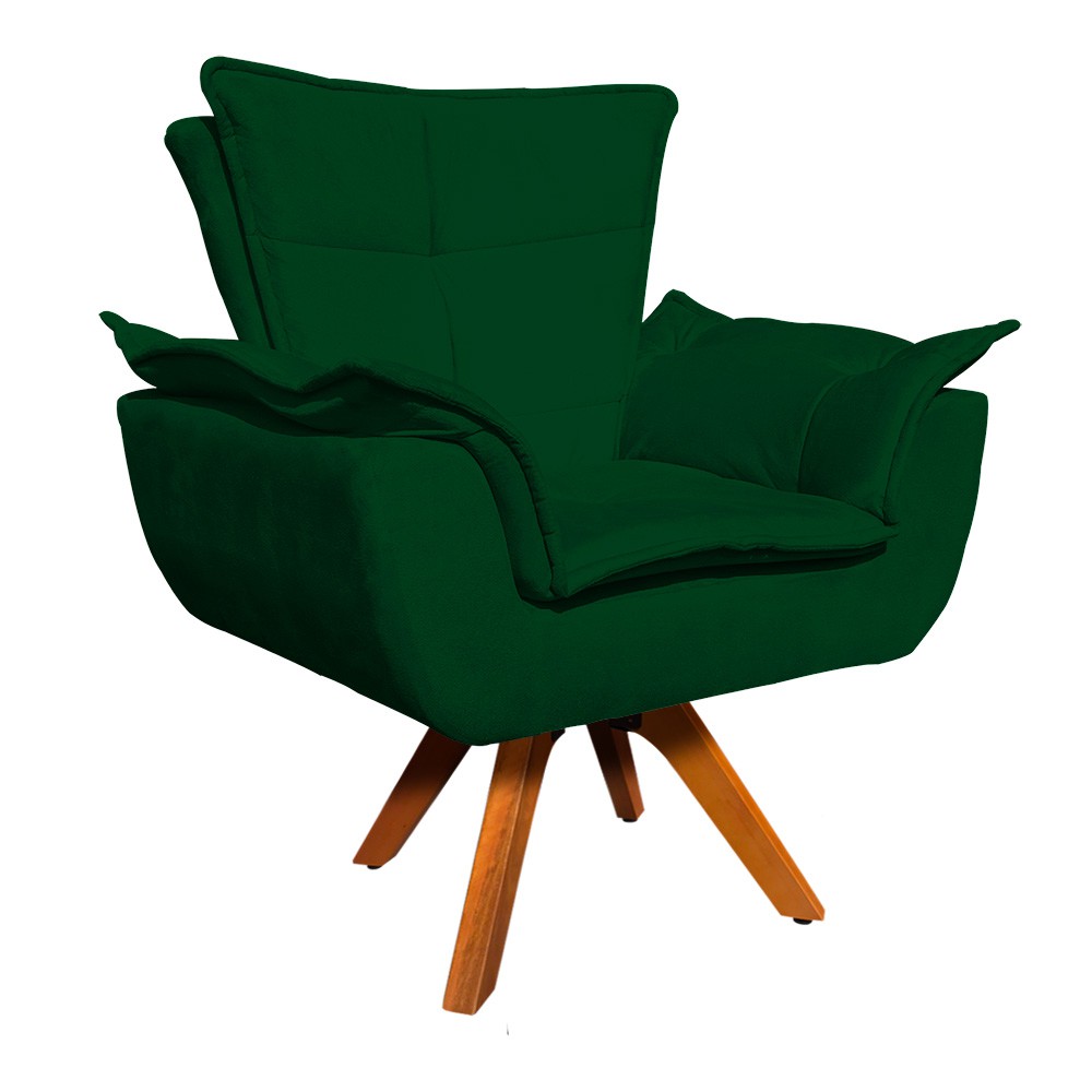 Poltrona Giratória Opala Suede Verde Base Madeira MM30 D'Rossi