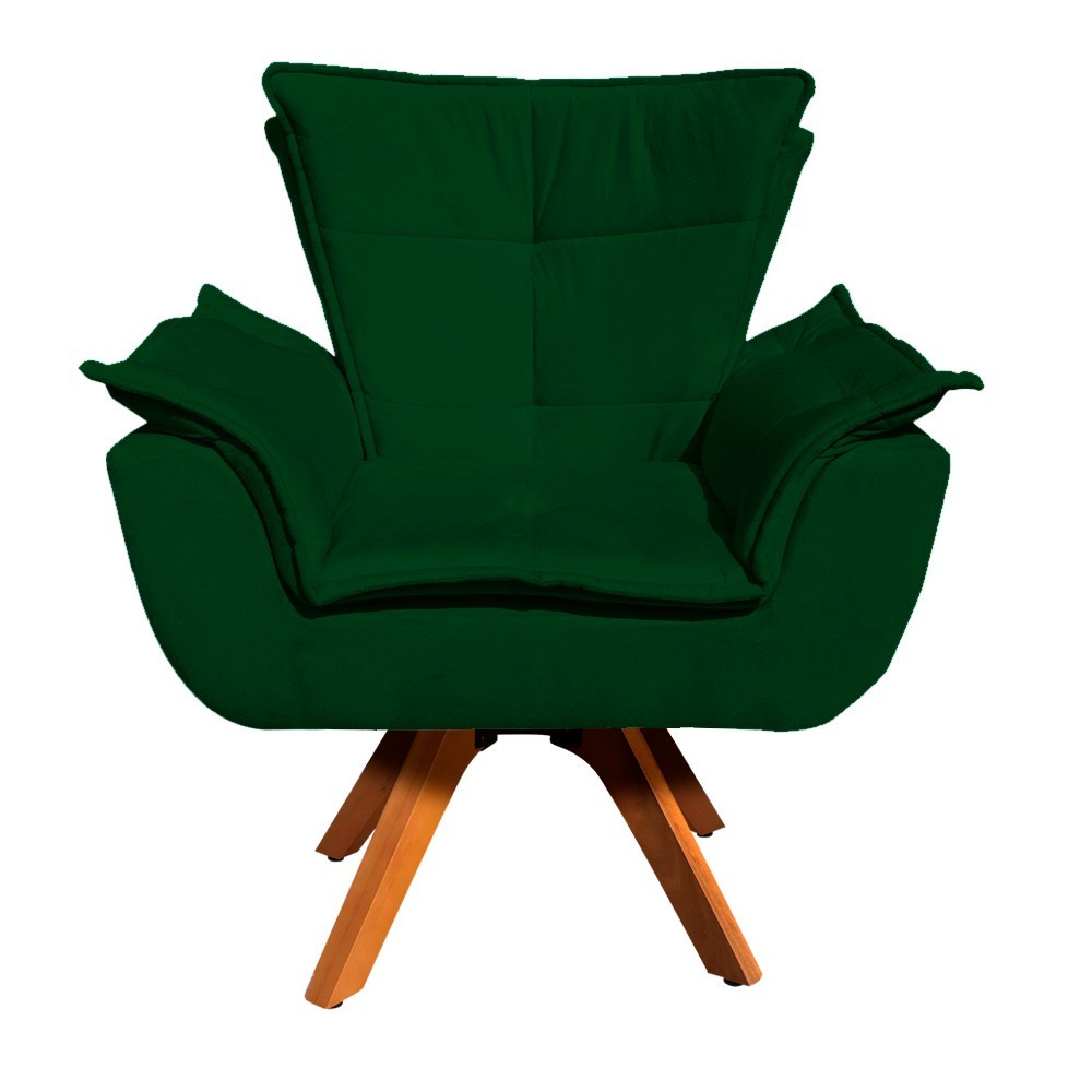Poltrona Giratória Opala Suede Verde Base Madeira MM30 D'Rossi