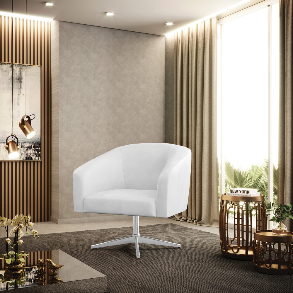 Poltrona Giratória Stella Corano Branco Base Cromada - D'Rossi