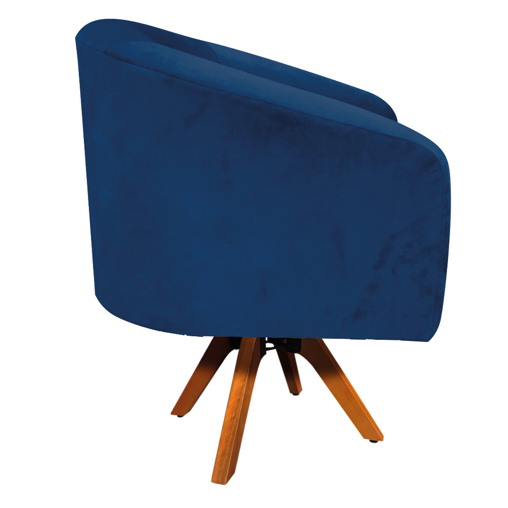 Poltrona Giratória Stella Suede Azul Marinho Base Madeira MM30 - D'Rossi