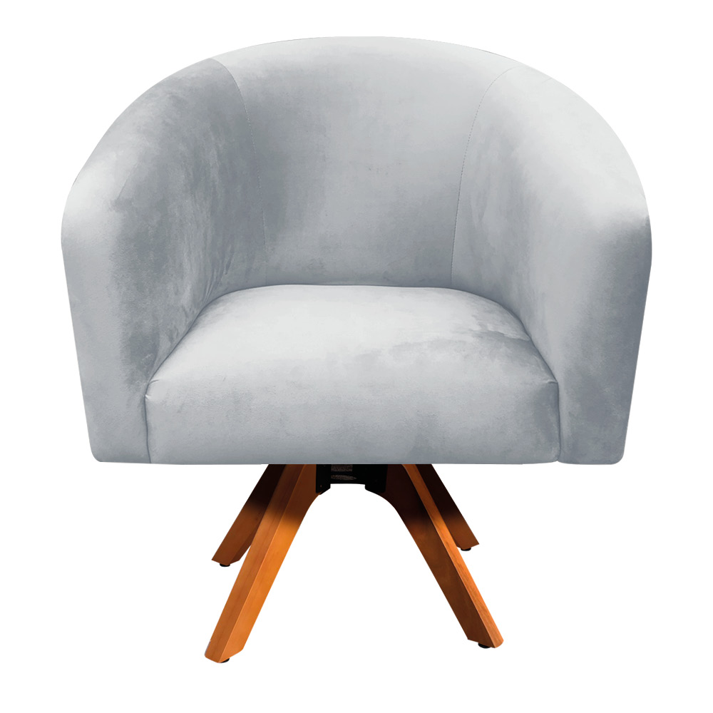 Poltrona Giratória Stella Suede Cinza Base Madeira MM30 - D'Rossi