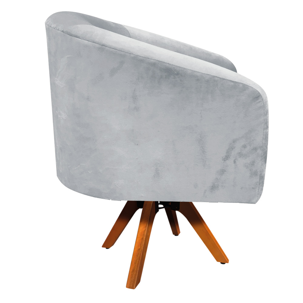 Poltrona Giratória Stella Suede Cinza Base Madeira MM30 - D'Rossi