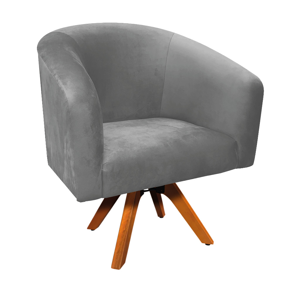 Poltrona Giratória Stella Suede Grafite Base Madeira MM30 - D'Rossi