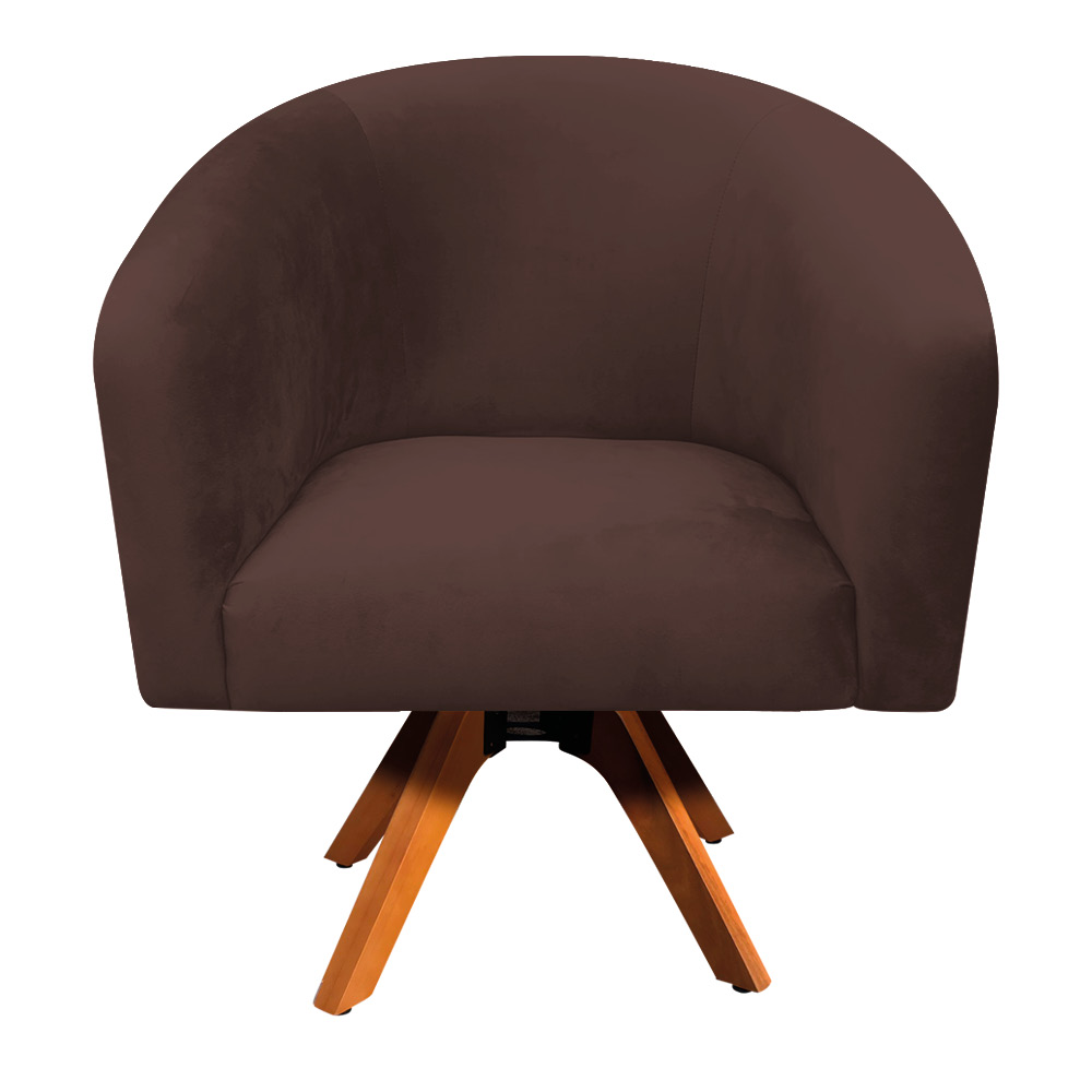 Poltrona Giratória Stella Suede Marrom Base Madeira MM30 - D'Rossi