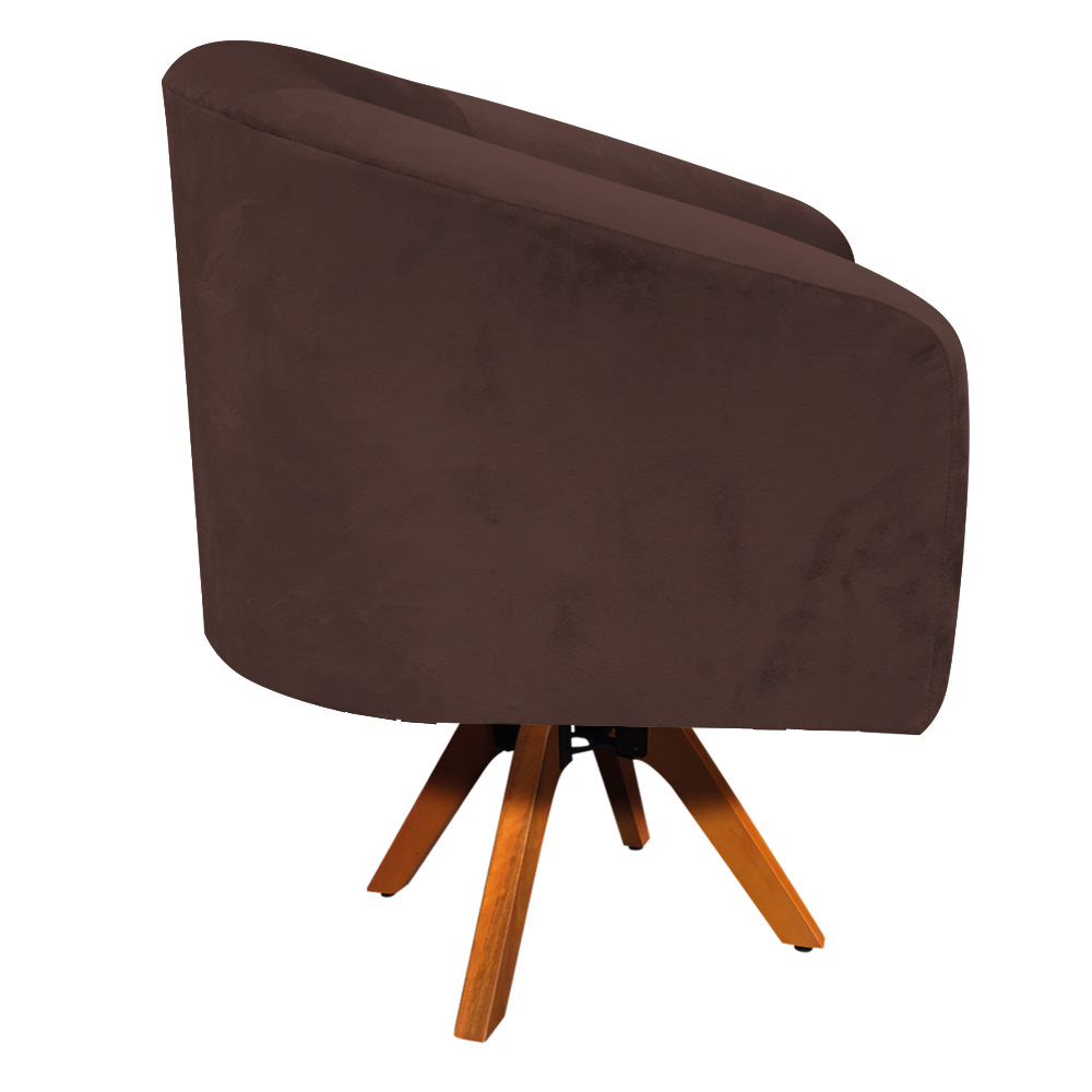 Poltrona Giratória Stella Suede Marrom Base Madeira MM30 - D'Rossi