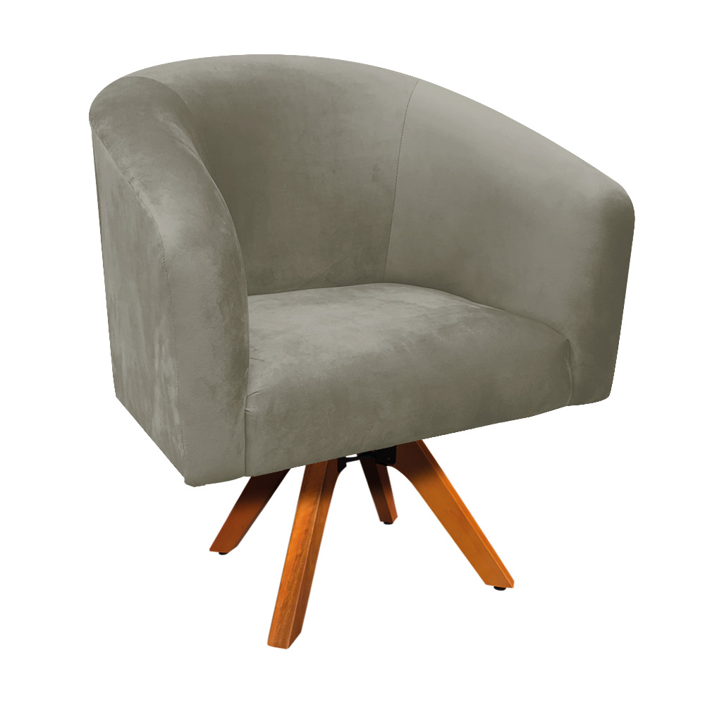 Poltrona Giratória Stella Suede Marrom Rato Base Madeira MM30 - D'Rossi