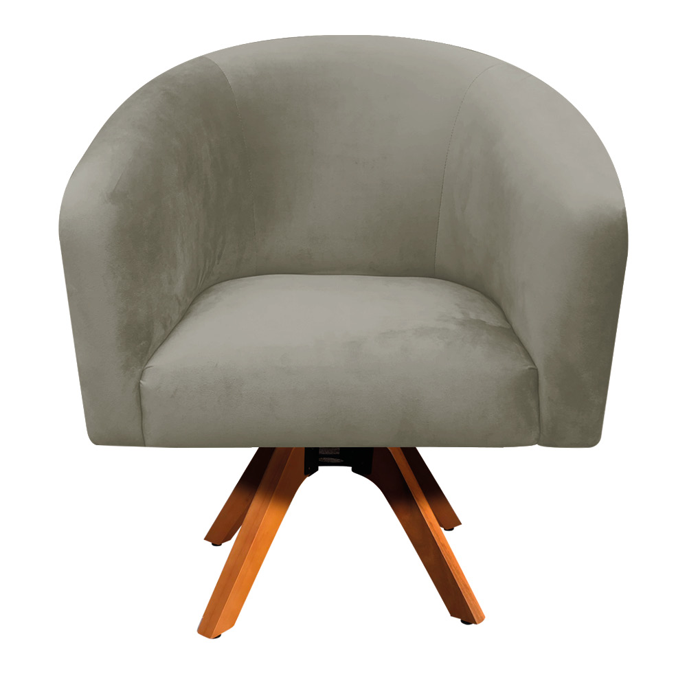 Poltrona Giratória Stella Suede Marrom Rato Base Madeira MM30 - D'Rossi