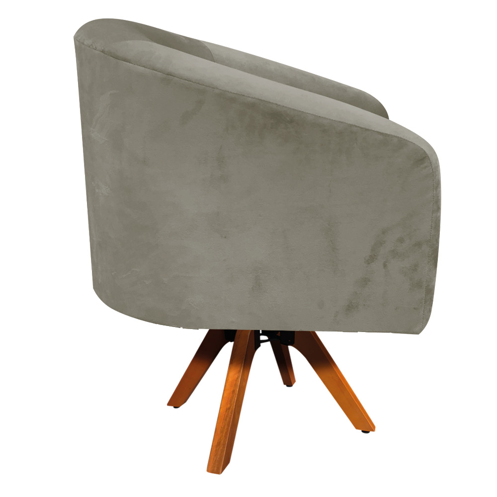 Poltrona Giratória Stella Suede Marrom Rato Base Madeira MM30 - D'Rossi