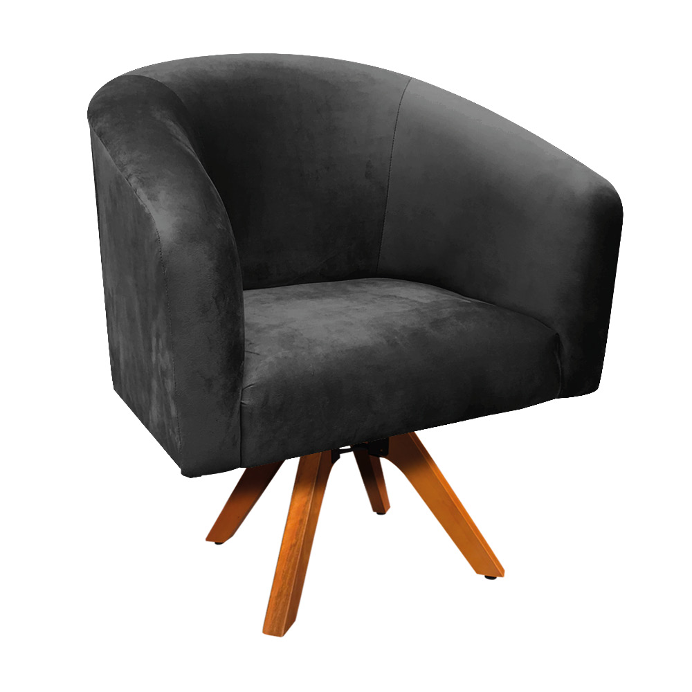 Poltrona Giratória Stella Suede Preto Base Madeira MM30 - D'Rossi