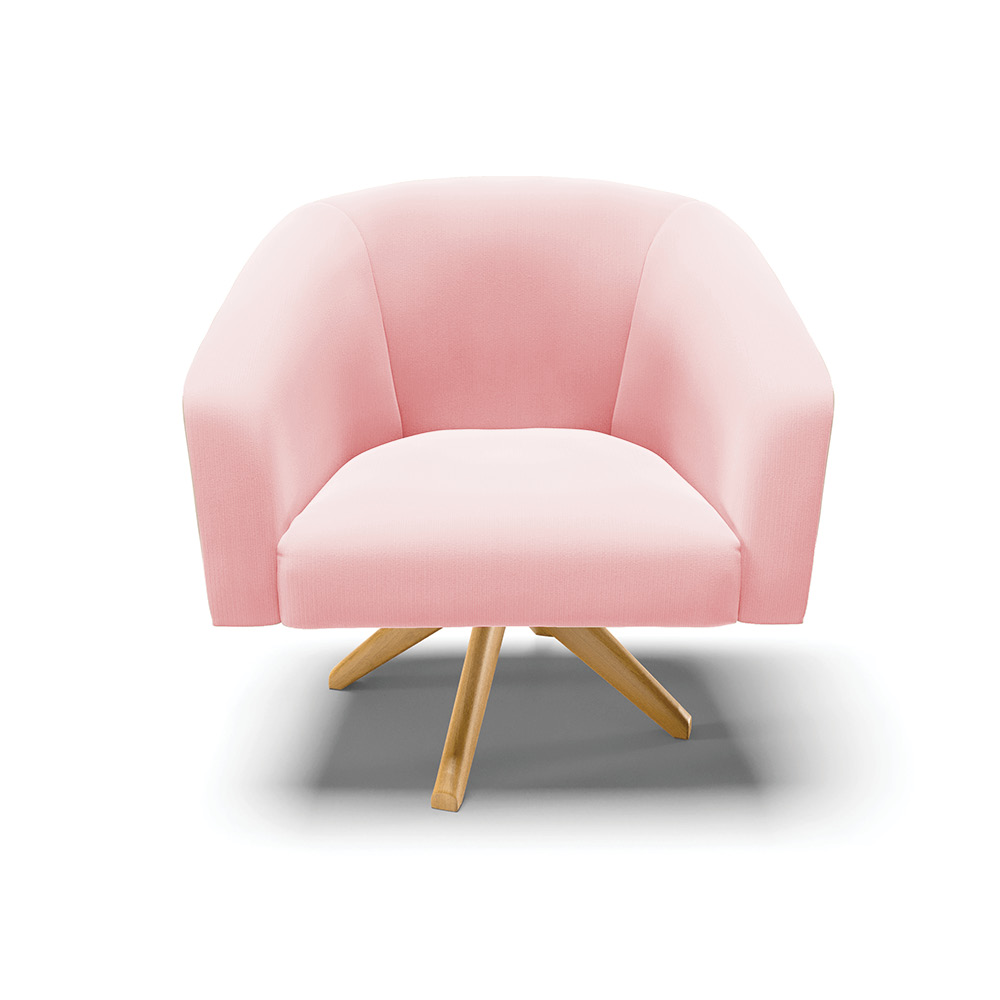 Poltrona Giratória Stella Suede Rosa Bebê Base Madeira MA30 - D'Rossi