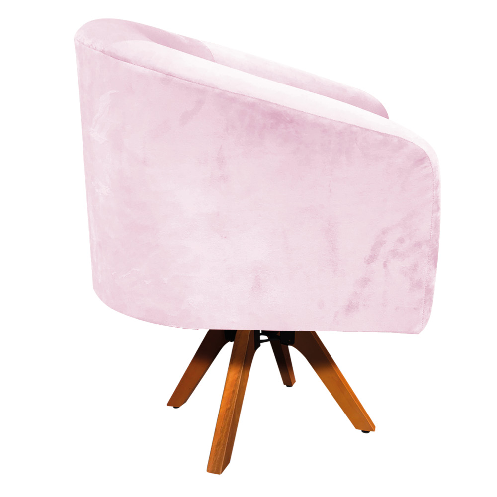 Poltrona Giratória Stella Suede Rosa Bebê Base Madeira MM30 - D'Rossi
