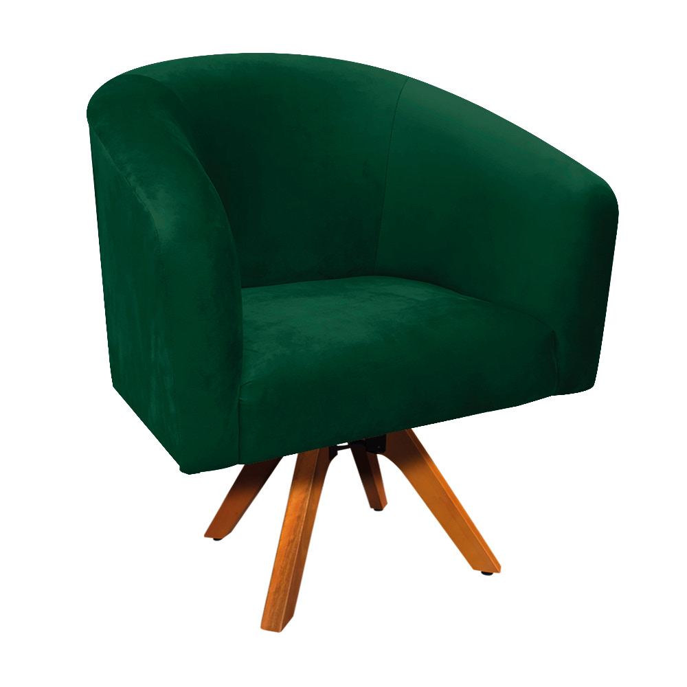 Poltrona Giratória Stella Suede Verde Base Madeira MM30 - D'Rossi