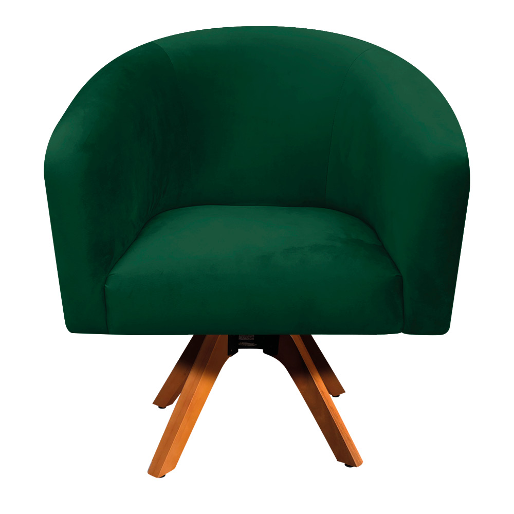 Poltrona Giratória Stella Suede Verde Base Madeira MM30 - D'Rossi