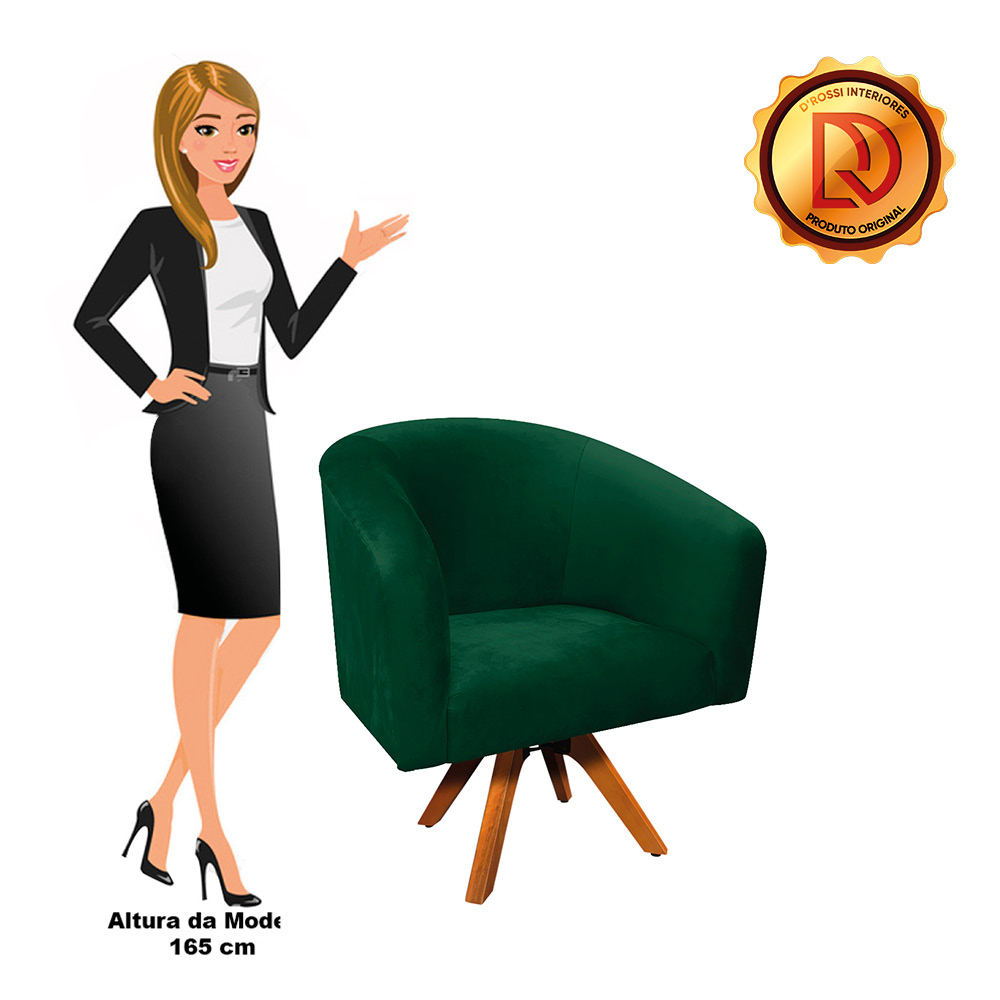 Poltrona Giratória Stella Suede Verde Base Madeira MM30 - D'Rossi