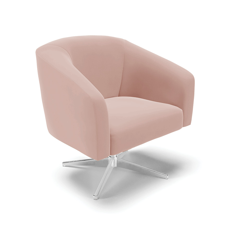 Poltrona Giratória Stella Veludo Rosê Base Cromada - D'Rossi